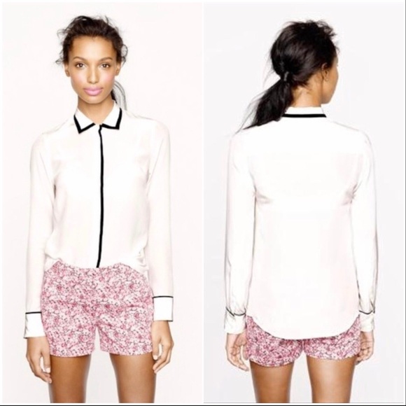 J. Crew Silk Tipped Boy Shirt with Black Piping 8 - Picture 4 of 13